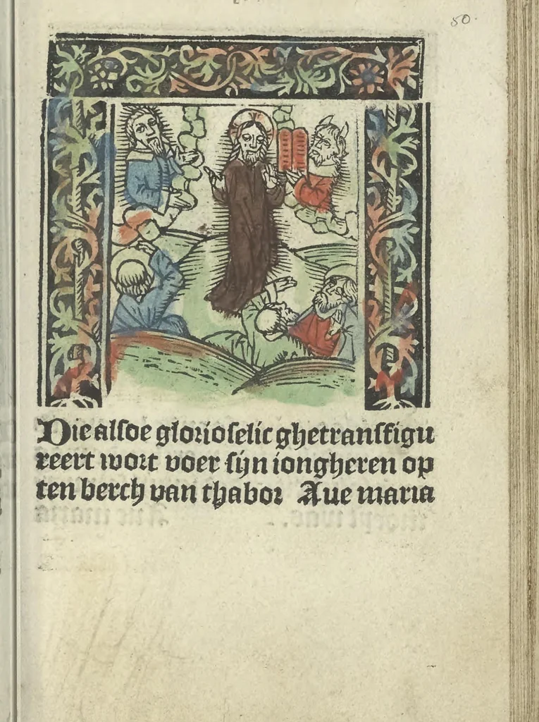 An illustration from Die ghetiden vanden seuen bitscappen Onser Lieuer Vrouwen. Die seuē psalme Onser Lieuer Vrouwen mitter letanie ende Onser Lieuer Vrouwen souter mitten artikelen vanden leuen en̄ passie Ons Heren Ihesu Cristi mitten figuren, 1503, leaf 106