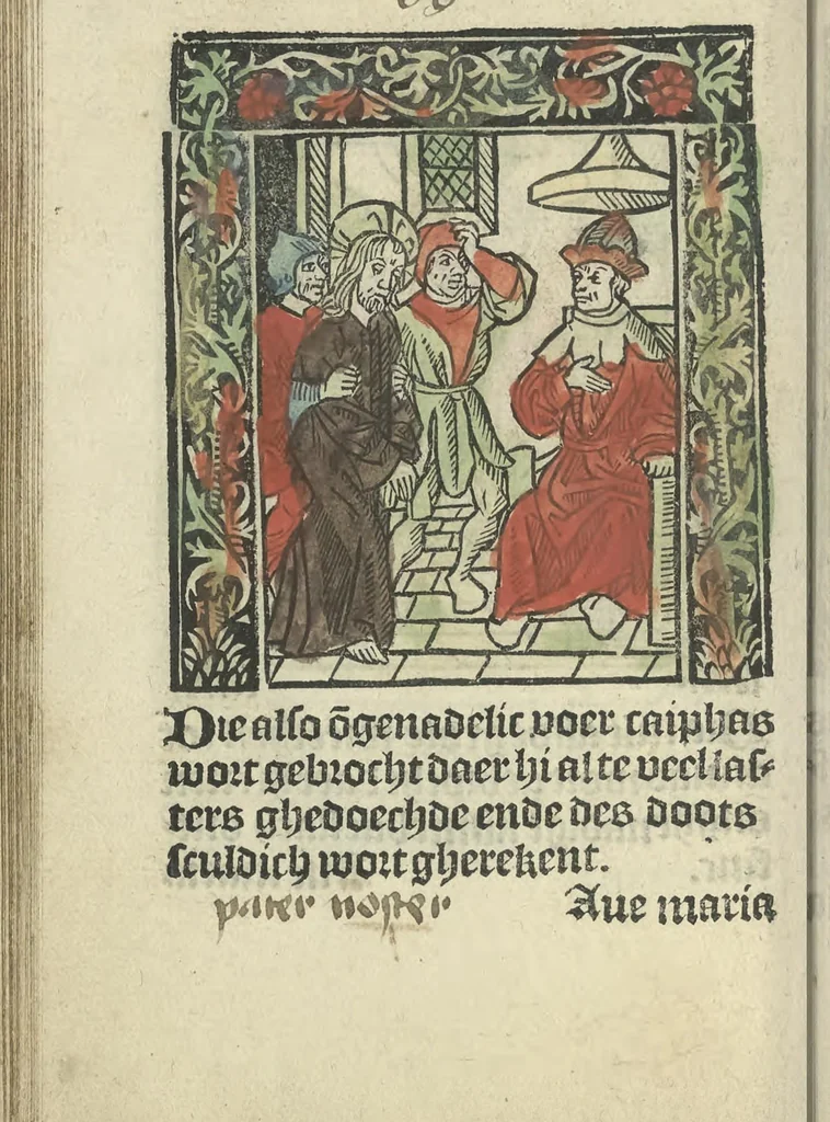 An illustration from Die ghetiden vanden seuen bitscappen Onser Lieuer Vrouwen. Die seuē psalme Onser Lieuer Vrouwen mitter letanie ende Onser Lieuer Vrouwen souter mitten artikelen vanden leuen en̄ passie Ons Heren Ihesu Cristi mitten figuren, 1503, leaf 125