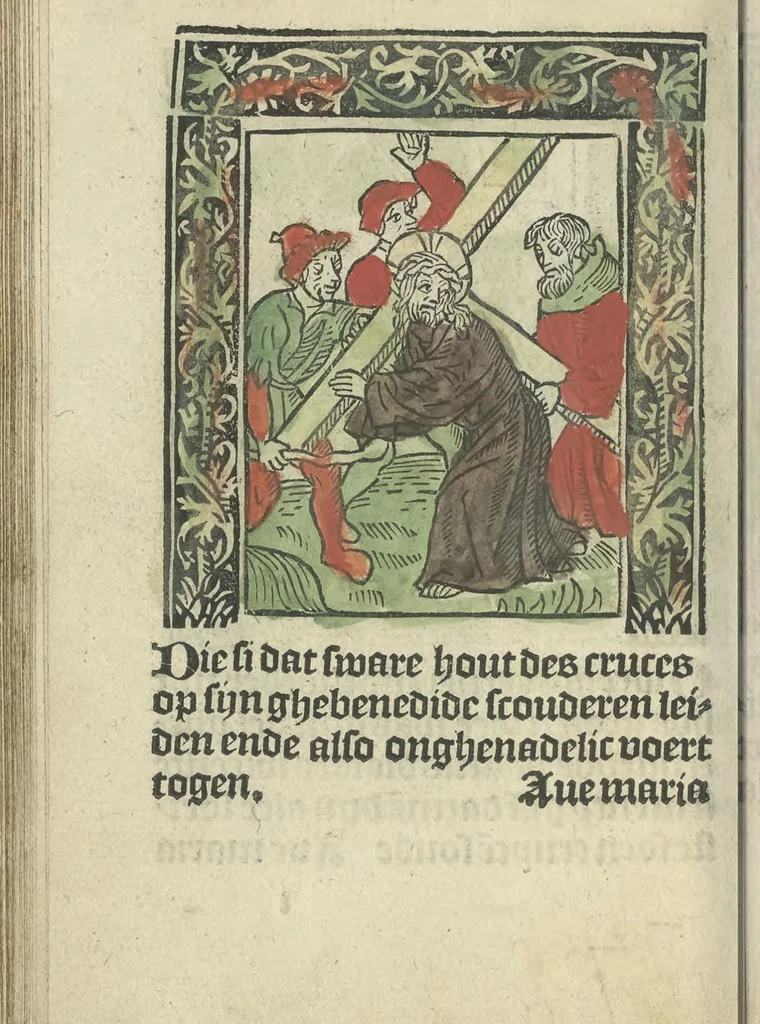 An illustration from Die ghetiden vanden seuen bitscappen Onser Lieuer Vrouwen. Die seuē psalme Onser Lieuer Vrouwen mitter letanie ende Onser Lieuer Vrouwen souter mitten artikelen vanden leuen en̄ passie Ons Heren Ihesu Cristi mitten figuren, 1503, leaf 137