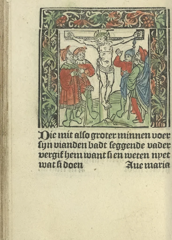 An illustration from Die ghetiden vanden seuen bitscappen Onser Lieuer Vrouwen. Die seuē psalme Onser Lieuer Vrouwen mitter letanie ende Onser Lieuer Vrouwen souter mitten artikelen vanden leuen en̄ passie Ons Heren Ihesu Cristi mitten figuren, 1503, leaf 149