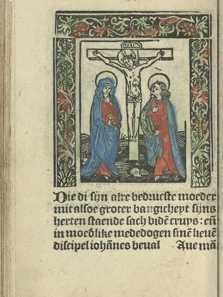 An illustration from Die ghetiden vanden seuen bitscappen Onser Lieuer Vrouwen. Die seuē psalme Onser Lieuer Vrouwen mitter letanie ende Onser Lieuer Vrouwen souter mitten artikelen vanden leuen en̄ passie Ons Heren Ihesu Cristi mitten figuren, 1503, leaf 151