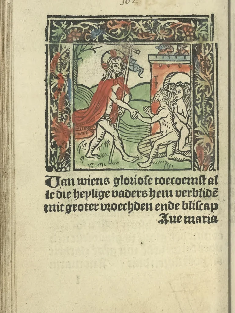 An illustration from Die ghetiden vanden seuen bitscappen Onser Lieuer Vrouwen. Die seuē psalme Onser Lieuer Vrouwen mitter letanie ende Onser Lieuer Vrouwen souter mitten artikelen vanden leuen en̄ passie Ons Heren Ihesu Cristi mitten figuren, 1503, leaf 169