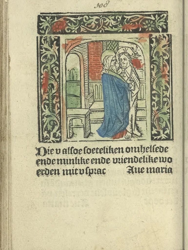 An illustration from Die ghetiden vanden seuen bitscappen Onser Lieuer Vrouwen. Die seuē psalme Onser Lieuer Vrouwen mitter letanie ende Onser Lieuer Vrouwen souter mitten artikelen vanden leuen en̄ passie Ons Heren Ihesu Cristi mitten figuren, 1503, leaf 175