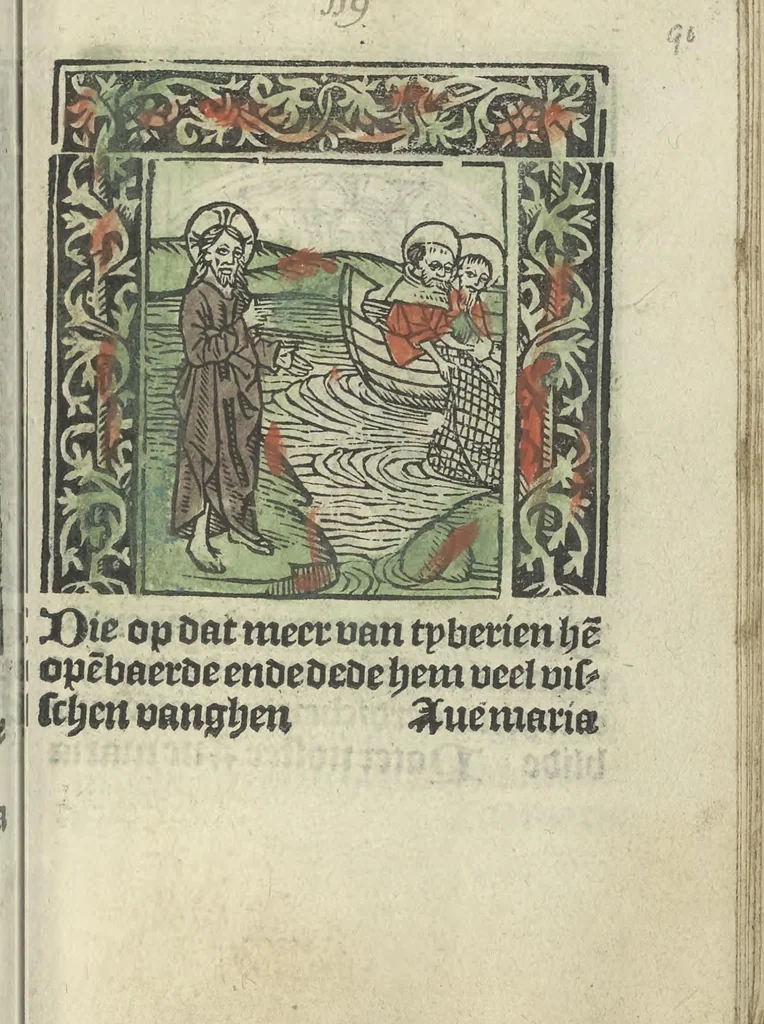 An illustration from Die ghetiden vanden seuen bitscappen Onser Lieuer Vrouwen. Die seuē psalme Onser Lieuer Vrouwen mitter letanie ende Onser Lieuer Vrouwen souter mitten artikelen vanden leuen en̄ passie Ons Heren Ihesu Cristi mitten figuren, 1503, leaf 186