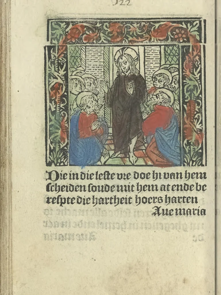 An illustration from Die ghetiden vanden seuen bitscappen Onser Lieuer Vrouwen. Die seuē psalme Onser Lieuer Vrouwen mitter letanie ende Onser Lieuer Vrouwen souter mitten artikelen vanden leuen en̄ passie Ons Heren Ihesu Cristi mitten figuren, 1503, leaf 189