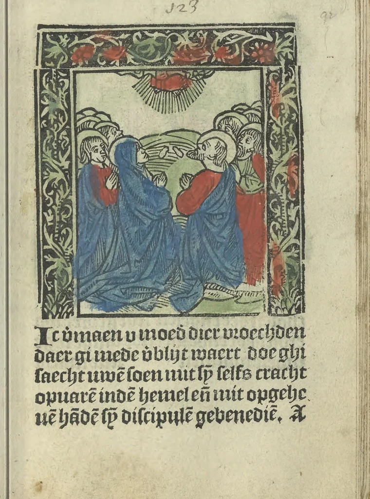 An illustration from Die ghetiden vanden seuen bitscappen Onser Lieuer Vrouwen. Die seuē psalme Onser Lieuer Vrouwen mitter letanie ende Onser Lieuer Vrouwen souter mitten artikelen vanden leuen en̄ passie Ons Heren Ihesu Cristi mitten figuren, 1503, leaf 190