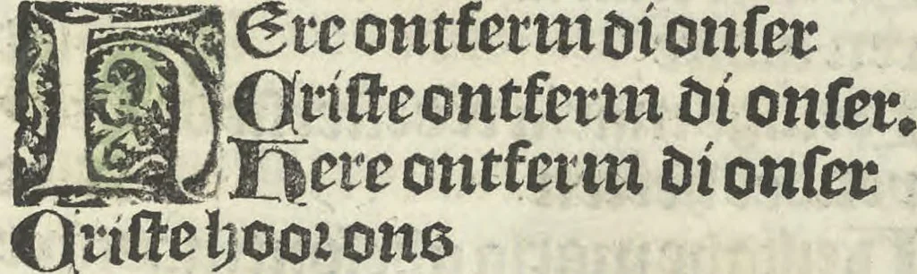 An illustration from Die ghetiden vanden seuen bitscappen Onser Lieuer Vrouwen. Die seuē psalme Onser Lieuer Vrouwen mitter letanie ende Onser Lieuer Vrouwen souter mitten artikelen vanden leuen en̄ passie Ons Heren Ihesu Cristi mitten figuren, 1503, leaf 44