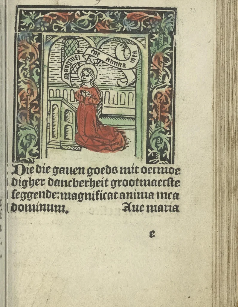 An illustration from Die ghetiden vanden seuen bitscappen Onser Lieuer Vrouwen. Die seuē psalme Onser Lieuer Vrouwen mitter letanie ende Onser Lieuer Vrouwen souter mitten artikelen vanden leuen en̄ passie Ons Heren Ihesu Cristi mitten figuren, 1503, leaf 72