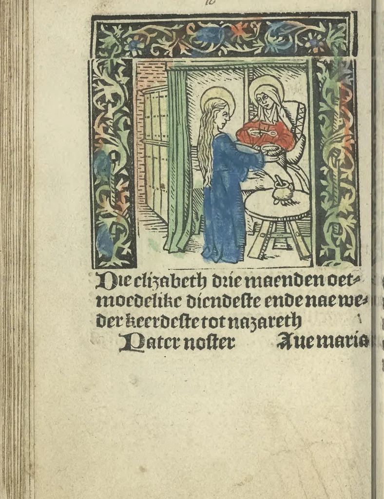 An illustration from Die ghetiden vanden seuen bitscappen Onser Lieuer Vrouwen. Die seuē psalme Onser Lieuer Vrouwen mitter letanie ende Onser Lieuer Vrouwen souter mitten artikelen vanden leuen en̄ passie Ons Heren Ihesu Cristi mitten figuren, 1503, leaf 73
