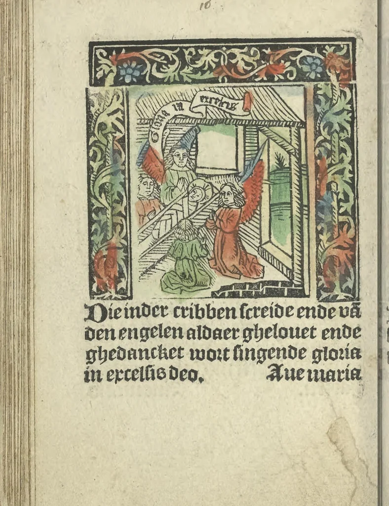 An illustration from Die ghetiden vanden seuen bitscappen Onser Lieuer Vrouwen. Die seuē psalme Onser Lieuer Vrouwen mitter letanie ende Onser Lieuer Vrouwen souter mitten artikelen vanden leuen en̄ passie Ons Heren Ihesu Cristi mitten figuren, 1503, leaf 79