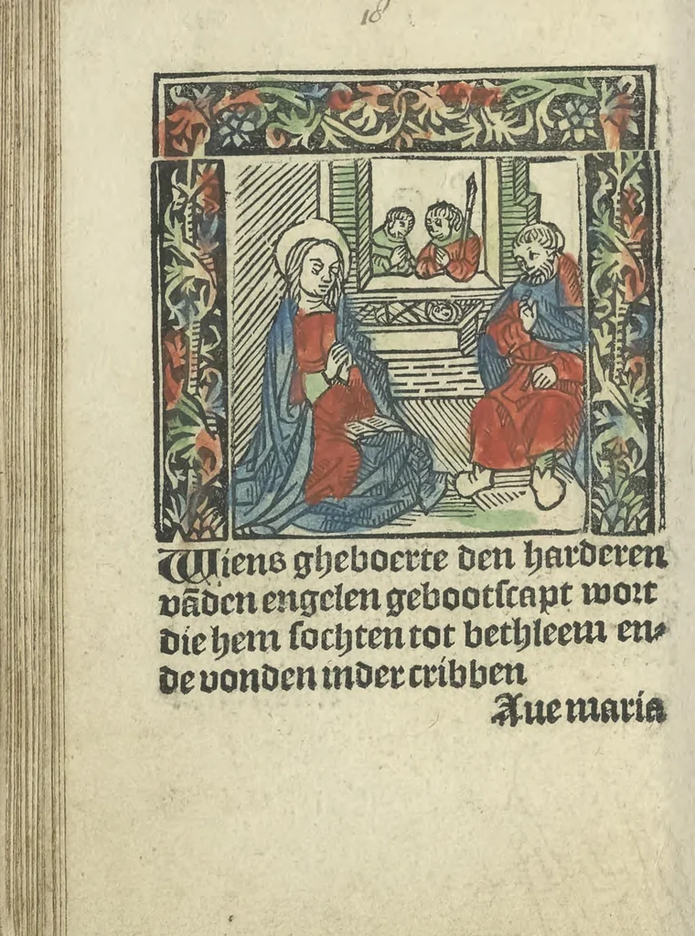 An illustration from Die ghetiden vanden seuen bitscappen Onser Lieuer Vrouwen. Die seuē psalme Onser Lieuer Vrouwen mitter letanie ende Onser Lieuer Vrouwen souter mitten artikelen vanden leuen en̄ passie Ons Heren Ihesu Cristi mitten figuren, 1503, leaf 81