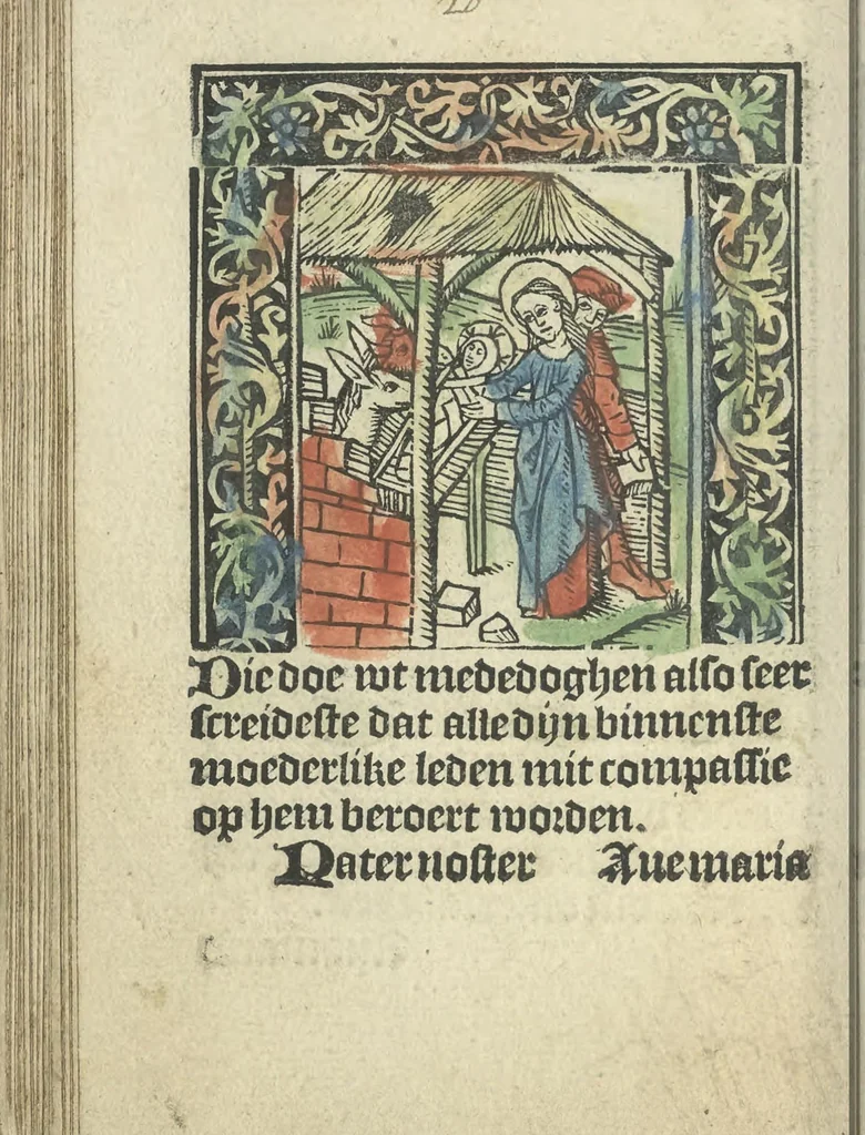 An illustration from Die ghetiden vanden seuen bitscappen Onser Lieuer Vrouwen. Die seuē psalme Onser Lieuer Vrouwen mitter letanie ende Onser Lieuer Vrouwen souter mitten artikelen vanden leuen en̄ passie Ons Heren Ihesu Cristi mitten figuren, 1503, leaf 83