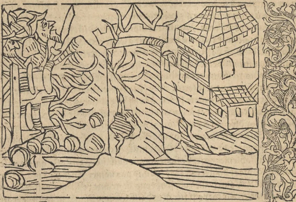An illustration from Le roman de Fierabras, 1489, leaf 103
