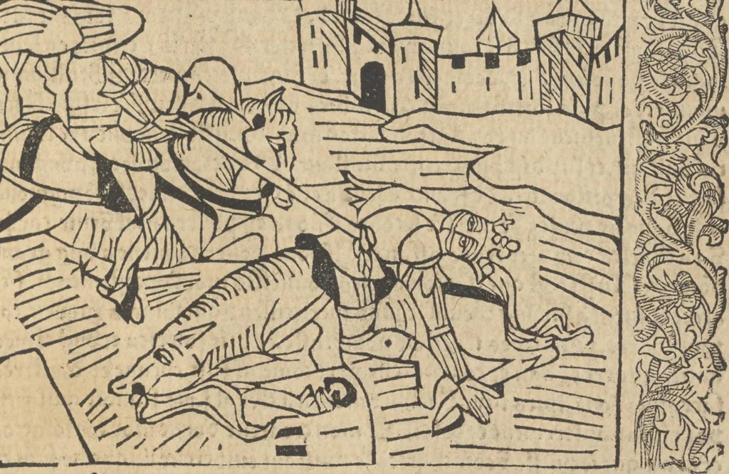 An illustration from Le roman de Fierabras, 1489, leaf 108