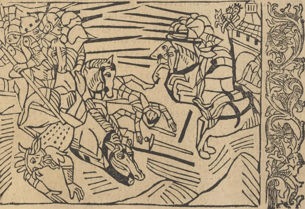 An illustration from Le roman de Fierabras, 1489, leaf 154