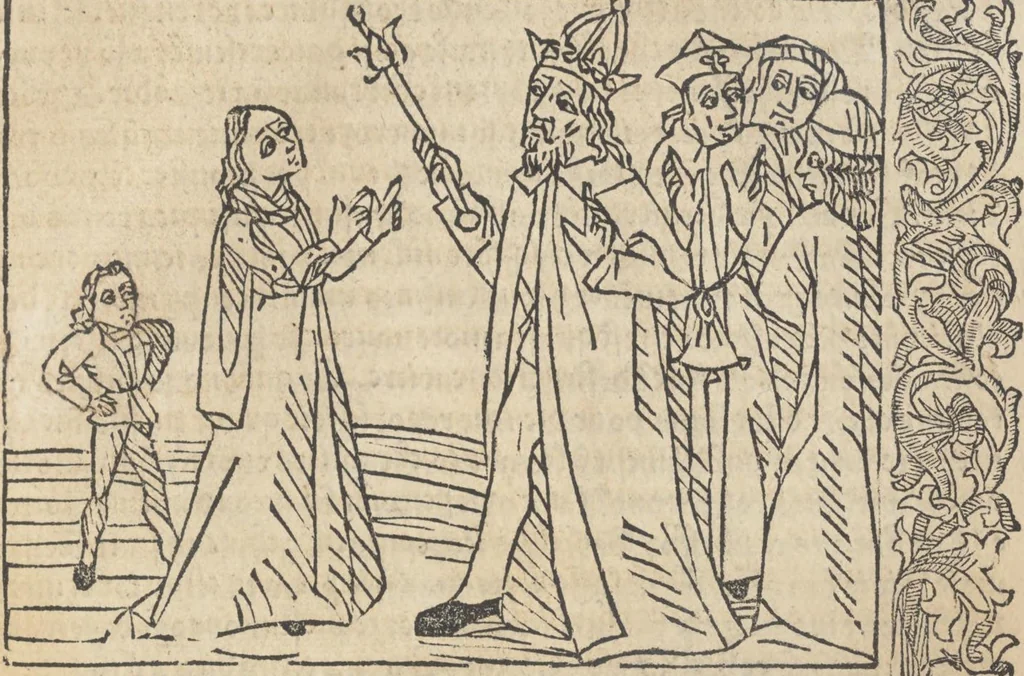 An illustration from Le roman de Fierabras, 1489, leaf 36