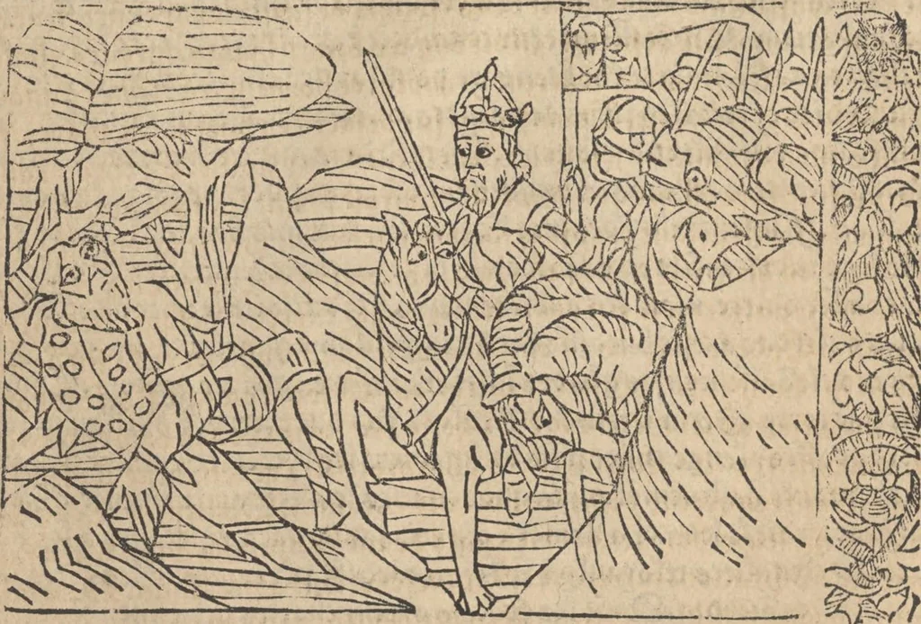 An illustration from Le roman de Fierabras, 1489, leaf 63