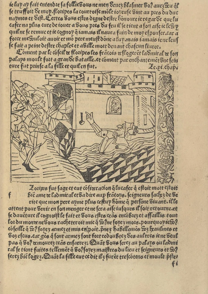 An illustration from Le roman de Fierabras, 1489, leaf 88