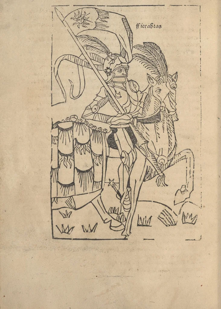 An illustration from Le roman de Fierabras, 1489, leaf 9