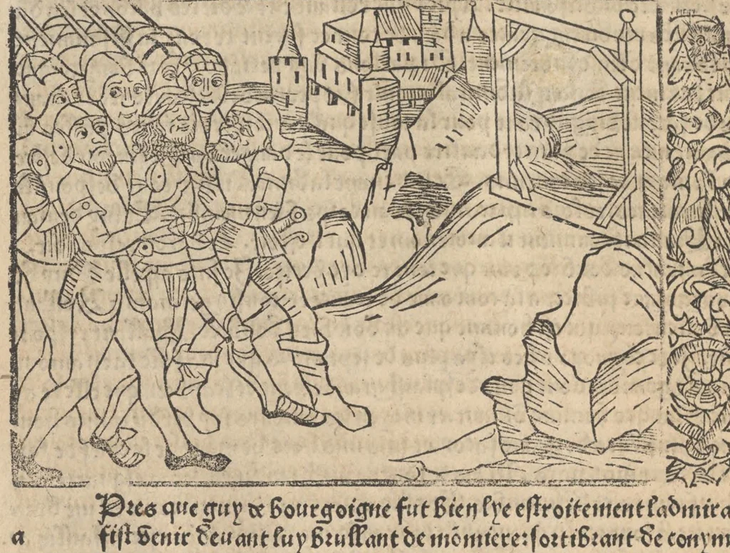 An illustration from Le roman de Fierabras, 1489, leaf 97