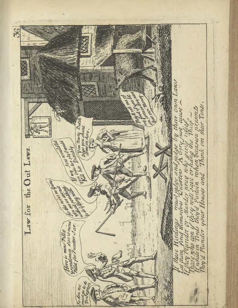 An illustration from England's remembrancer: or, A humorous, sarcastical, and political collection of characters and caricaturas : containing, an account of men famous and infamous... in short, of every thing that engaged the public attention during 1756 and 1757. In copper-plates. To which is prefixed, a key, explanatory of the nature and design of each, by the great masters themselves, 1758, leaf 104