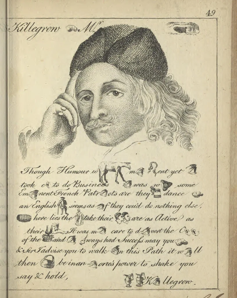 An illustration from England's remembrancer: or, A humorous, sarcastical, and political collection of characters and caricaturas : containing, an account of men famous and infamous... in short, of every thing that engaged the public attention during 1756 and 1757. In copper-plates. To which is prefixed, a key, explanatory of the nature and design of each, by the great masters themselves, 1758, leaf 130