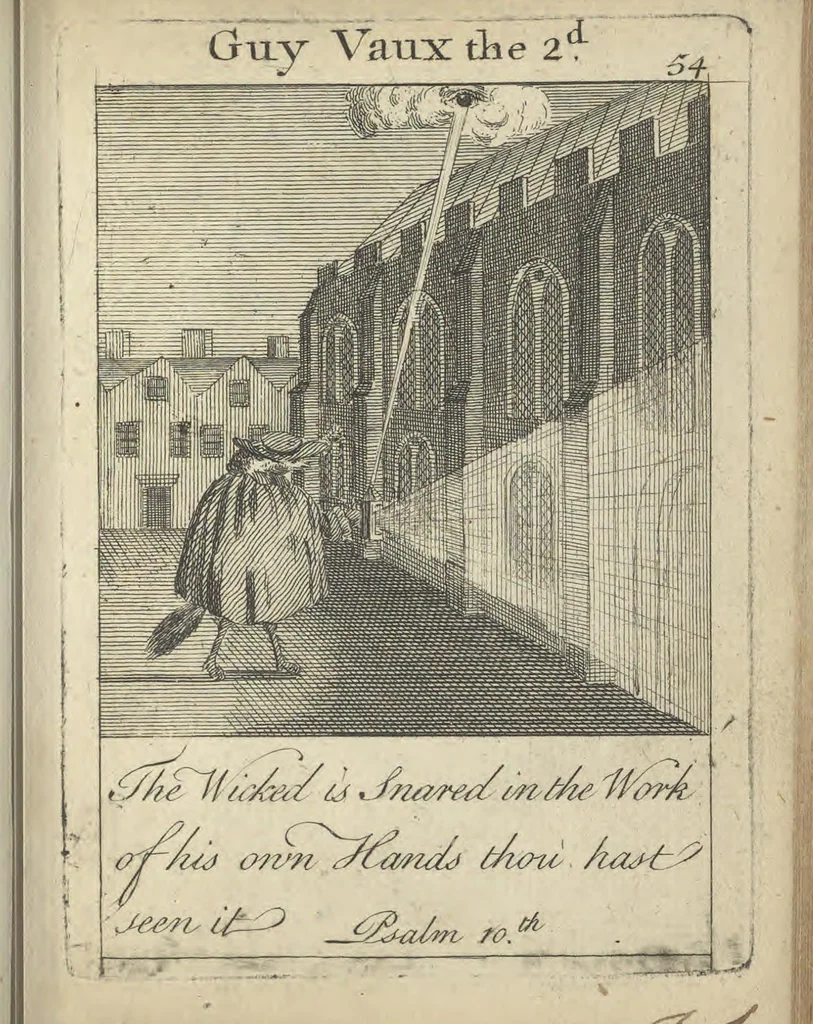 An illustration from England's remembrancer: or, A humorous, sarcastical, and political collection of characters and caricaturas : containing, an account of men famous and infamous... in short, of every thing that engaged the public attention during 1756 and 1757. In copper-plates. To which is prefixed, a key, explanatory of the nature and design of each, by the great masters themselves, 1758, leaf 140