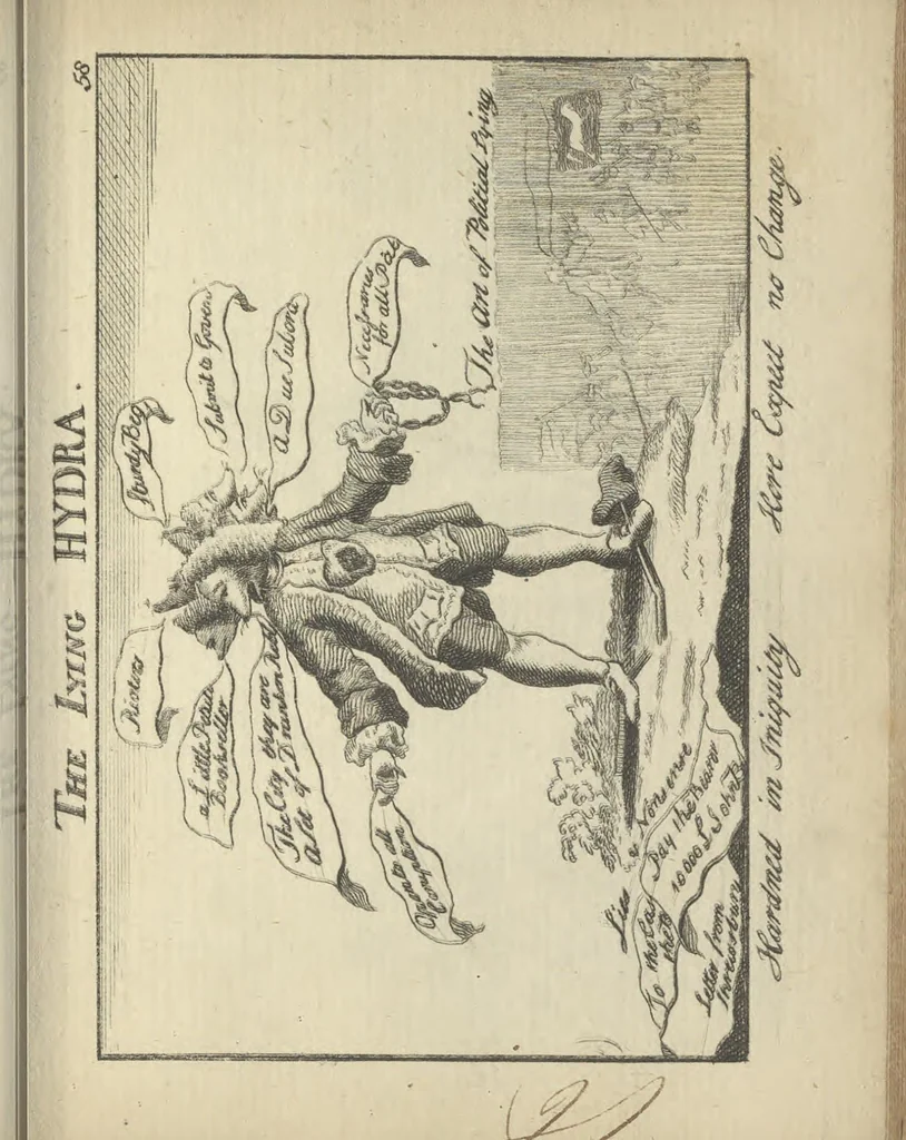 An illustration from England's remembrancer: or, A humorous, sarcastical, and political collection of characters and caricaturas : containing, an account of men famous and infamous... in short, of every thing that engaged the public attention during 1756 and 1757. In copper-plates. To which is prefixed, a key, explanatory of the nature and design of each, by the great masters themselves, 1758, leaf 148