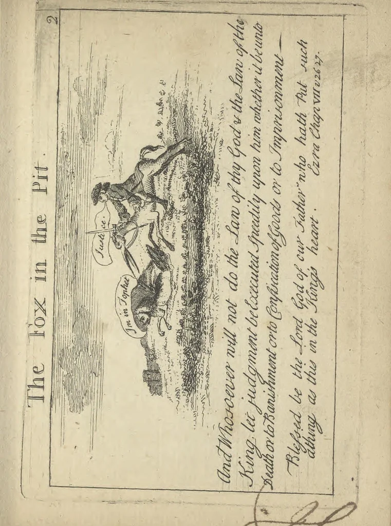 An illustration from England's remembrancer: or, A humorous, sarcastical, and political collection of characters and caricaturas : containing, an account of men famous and infamous... in short, of every thing that engaged the public attention during 1756 and 1757. In copper-plates. To which is prefixed, a key, explanatory of the nature and design of each, by the great masters themselves, 1758, leaf 36