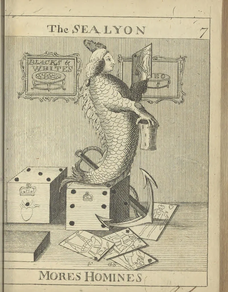 An illustration from England's remembrancer: or, A humorous, sarcastical, and political collection of characters and caricaturas : containing, an account of men famous and infamous... in short, of every thing that engaged the public attention during 1756 and 1757. In copper-plates. To which is prefixed, a key, explanatory of the nature and design of each, by the great masters themselves, 1758, leaf 46
