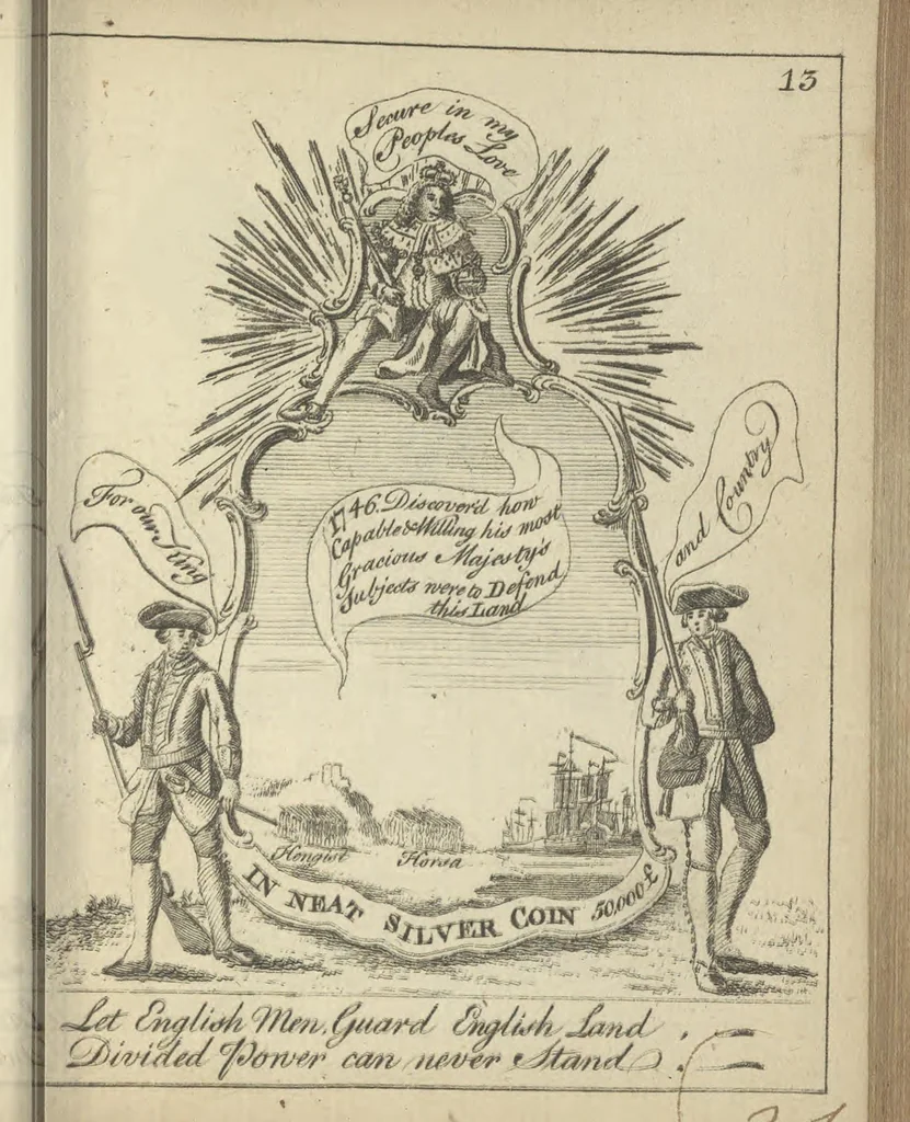 An illustration from England's remembrancer: or, A humorous, sarcastical, and political collection of characters and caricaturas : containing, an account of men famous and infamous... in short, of every thing that engaged the public attention during 1756 and 1757. In copper-plates. To which is prefixed, a key, explanatory of the nature and design of each, by the great masters themselves, 1758, leaf 58