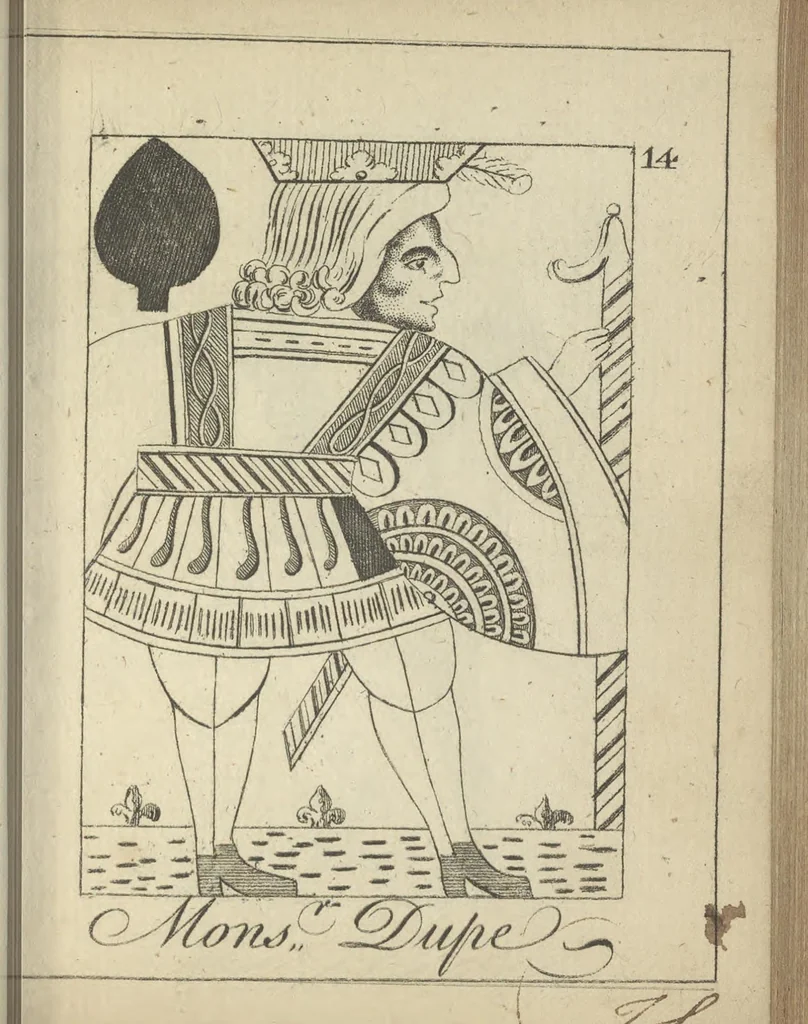 An illustration from England's remembrancer: or, A humorous, sarcastical, and political collection of characters and caricaturas : containing, an account of men famous and infamous... in short, of every thing that engaged the public attention during 1756 and 1757. In copper-plates. To which is prefixed, a key, explanatory of the nature and design of each, by the great masters themselves, 1758, leaf 60