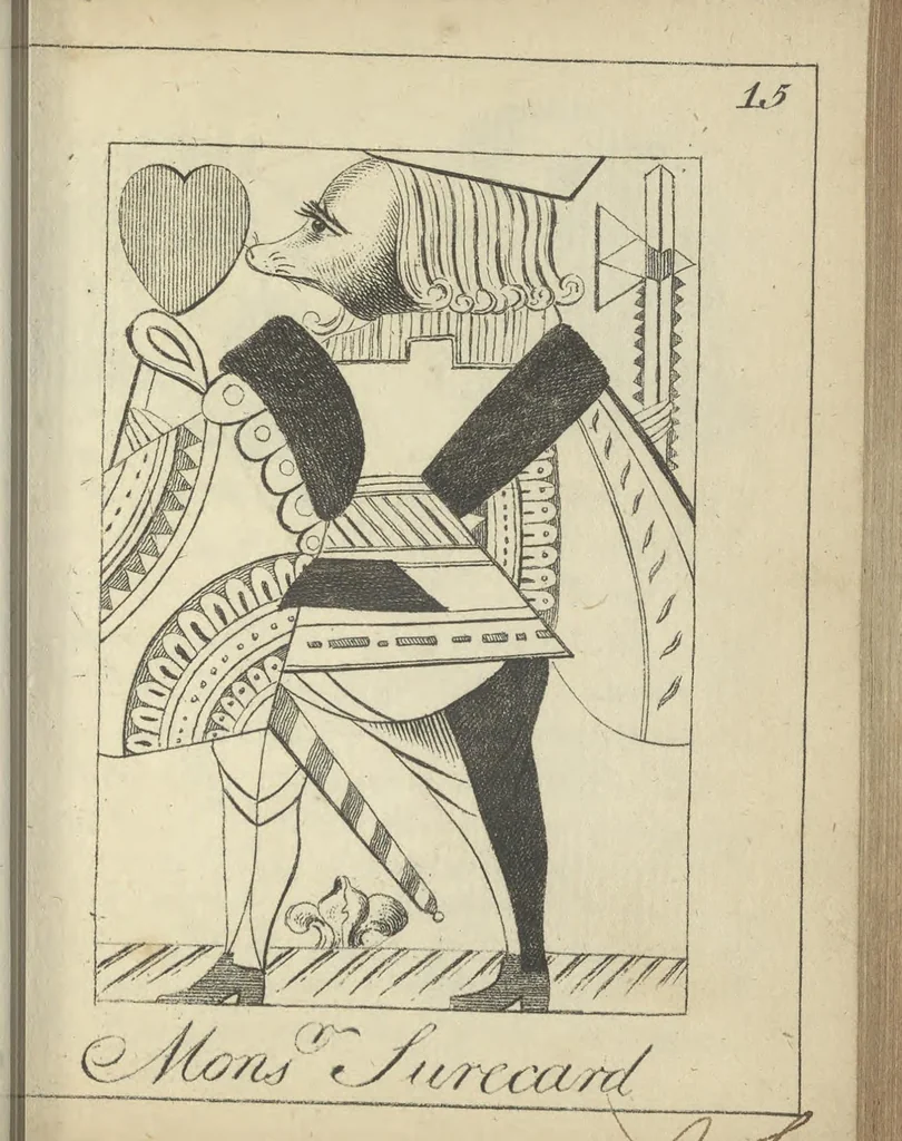 An illustration from England's remembrancer: or, A humorous, sarcastical, and political collection of characters and caricaturas : containing, an account of men famous and infamous... in short, of every thing that engaged the public attention during 1756 and 1757. In copper-plates. To which is prefixed, a key, explanatory of the nature and design of each, by the great masters themselves, 1758, leaf 62