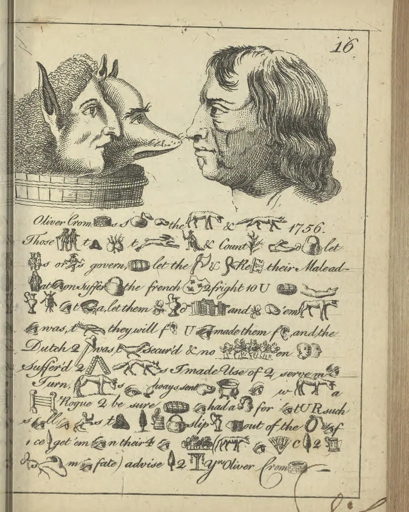 An illustration from England's remembrancer: or, A humorous, sarcastical, and political collection of characters and caricaturas : containing, an account of men famous and infamous... in short, of every thing that engaged the public attention during 1756 and 1757. In copper-plates. To which is prefixed, a key, explanatory of the nature and design of each, by the great masters themselves, 1758, leaf 64