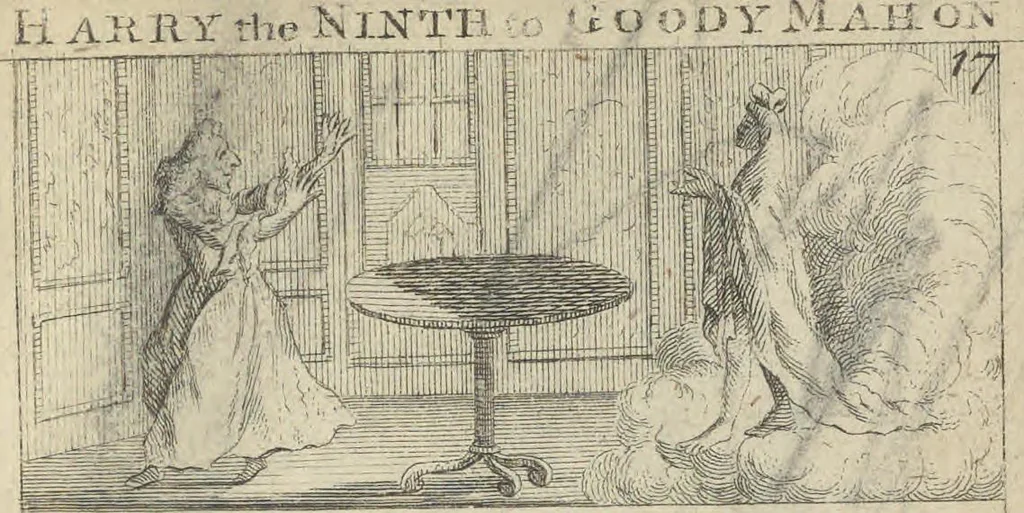 An illustration from England's remembrancer: or, A humorous, sarcastical, and political collection of characters and caricaturas : containing, an account of men famous and infamous... in short, of every thing that engaged the public attention during 1756 and 1757. In copper-plates. To which is prefixed, a key, explanatory of the nature and design of each, by the great masters themselves, 1758, leaf 66