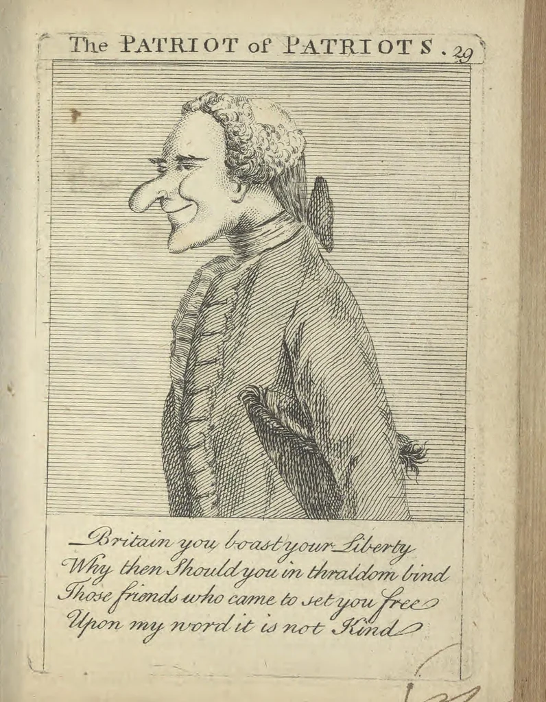 An illustration from England's remembrancer: or, A humorous, sarcastical, and political collection of characters and caricaturas : containing, an account of men famous and infamous... in short, of every thing that engaged the public attention during 1756 and 1757. In copper-plates. To which is prefixed, a key, explanatory of the nature and design of each, by the great masters themselves, 1758, leaf 90