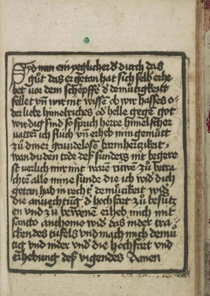 An illustration from Ars moriendi, 1475, leaf 16