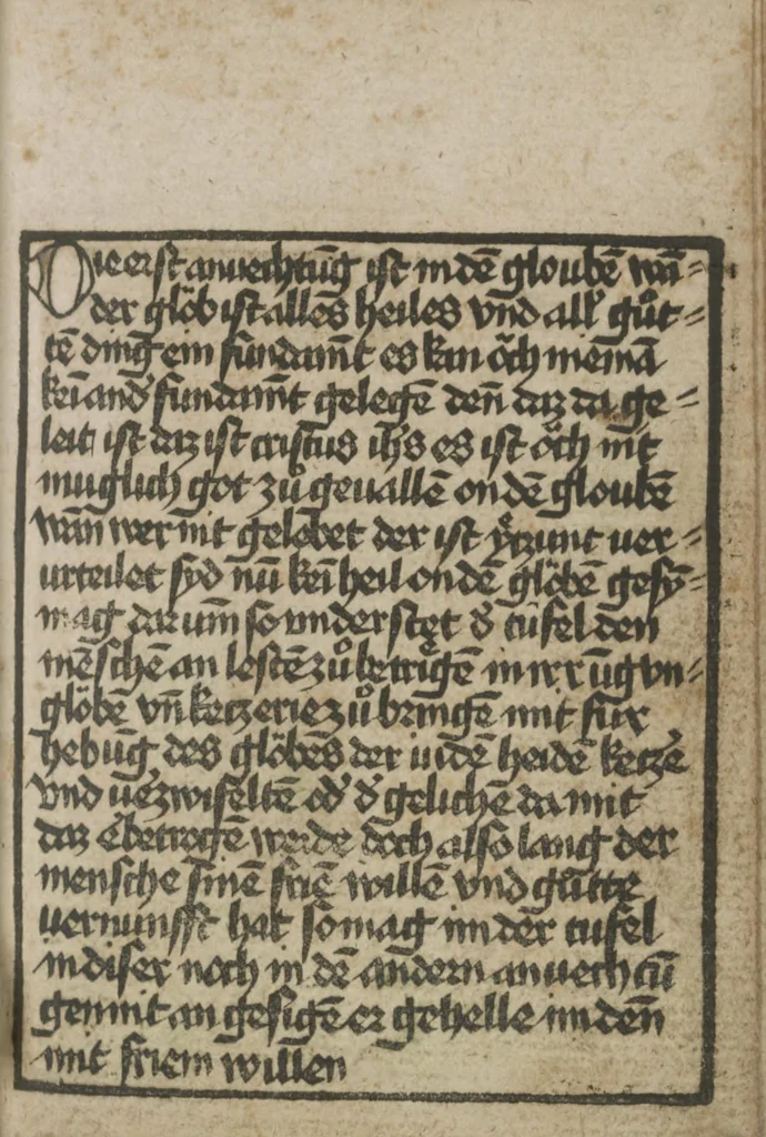 An illustration from Ars moriendi, 1475, leaf 2