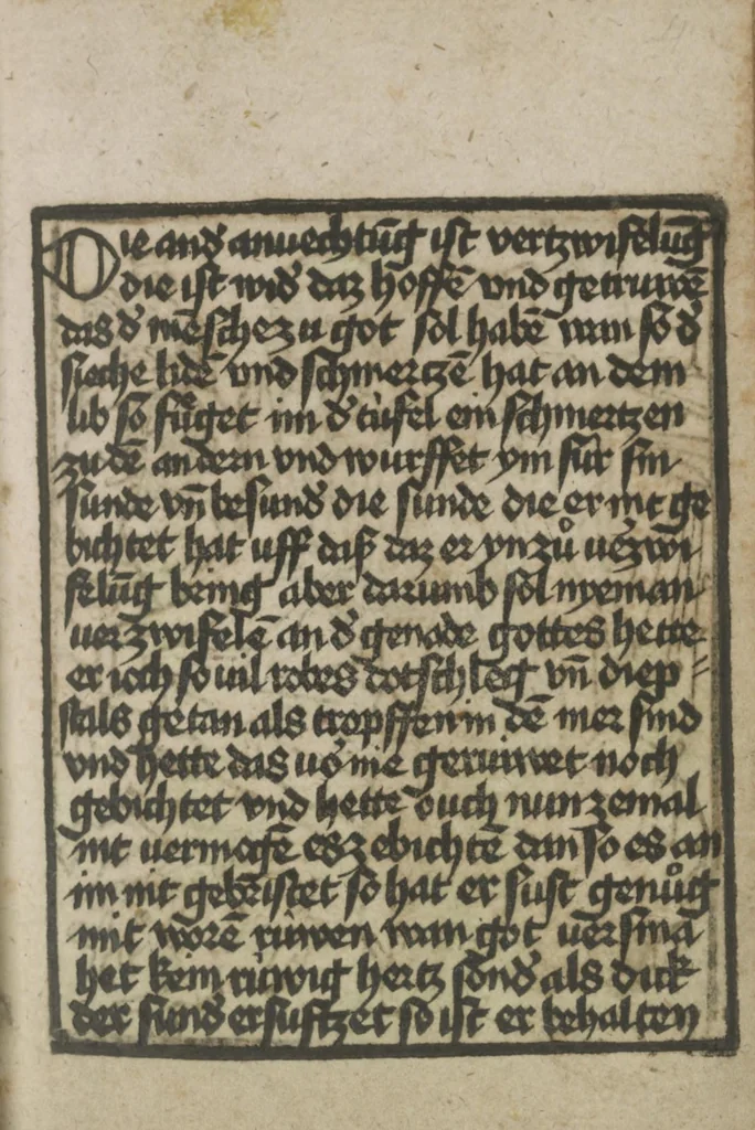 An illustration from Ars moriendi, 1475, leaf 6