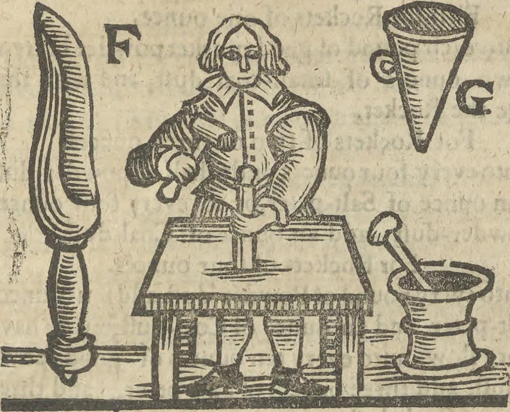 An illustration from A rich cabinet, with variety of inventions: unlock'd and open'd, for the recreation of ingenious spirits ... being receipts and conceits of several natures ... As also variety of recreative fire-works ... Whereunto is added divers experiments in drawing, painting, arithmetick, geometry, astronomy, and other parts of the mathematicks. Likewise directions for ringing the most usual peals, 1677, leaf 102