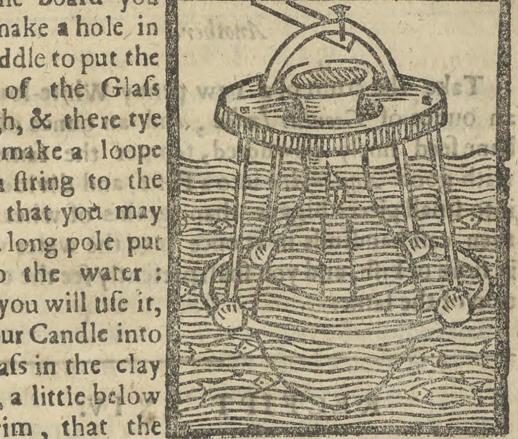 An illustration from A rich cabinet, with variety of inventions: unlock'd and open'd, for the recreation of ingenious spirits ... being receipts and conceits of several natures ... As also variety of recreative fire-works ... Whereunto is added divers experiments in drawing, painting, arithmetick, geometry, astronomy, and other parts of the mathematicks. Likewise directions for ringing the most usual peals, 1677, leaf 48