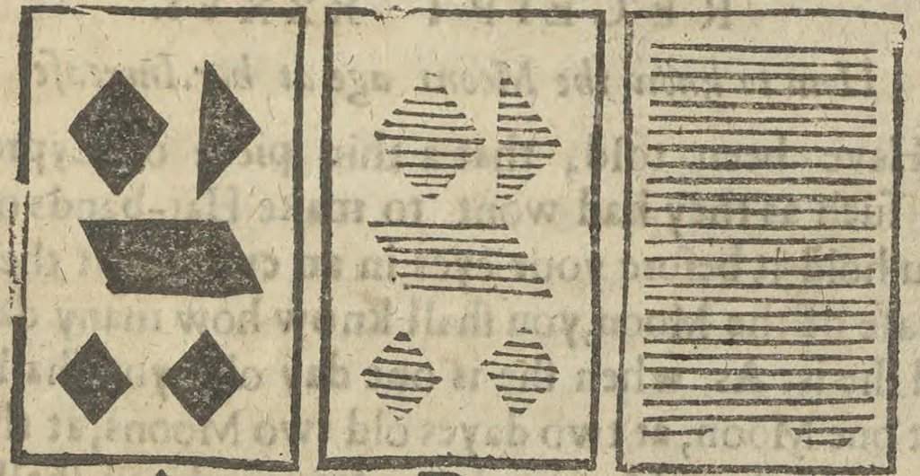 An illustration from A rich cabinet, with variety of inventions: unlock'd and open'd, for the recreation of ingenious spirits ... being receipts and conceits of several natures ... As also variety of recreative fire-works ... Whereunto is added divers experiments in drawing, painting, arithmetick, geometry, astronomy, and other parts of the mathematicks. Likewise directions for ringing the most usual peals, 1677, leaf 56