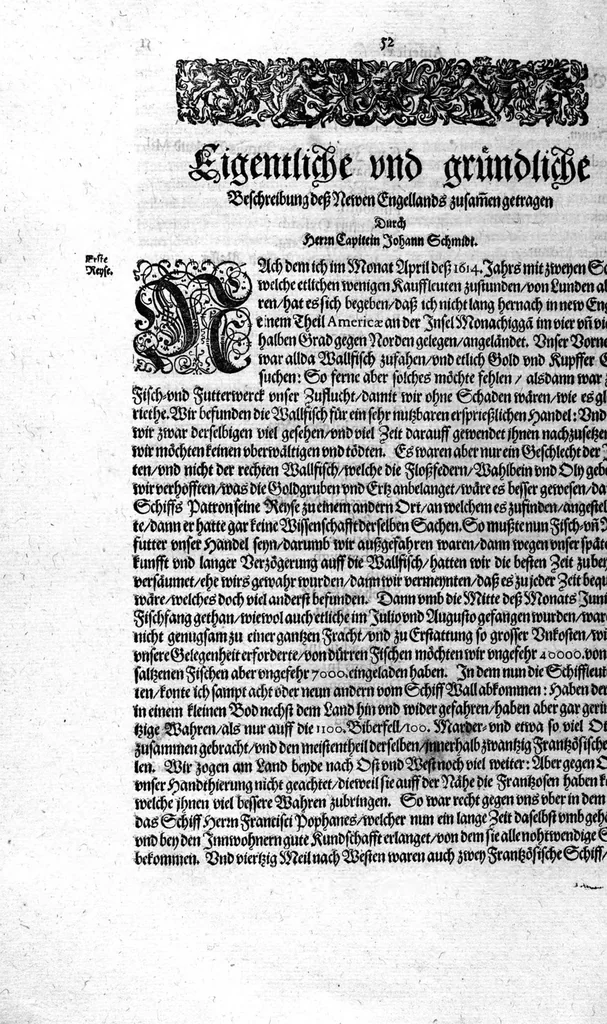 An illustration from Zehender Theil Americae darinnen zubefinden: Erstlich, Zwo Schiffarten Herrn Americi Vesputii vnter König Ferninando in Castilien vollbracht. Zum andern: Ein gründlicher Bericht von dem jetzigen Zustand der Landschafft Virginien ... Beneben einer Heyrath dess Königs Powhatans in Virginien Tochter, mit einem vornemmen Englischen,, 1618, leaf 53