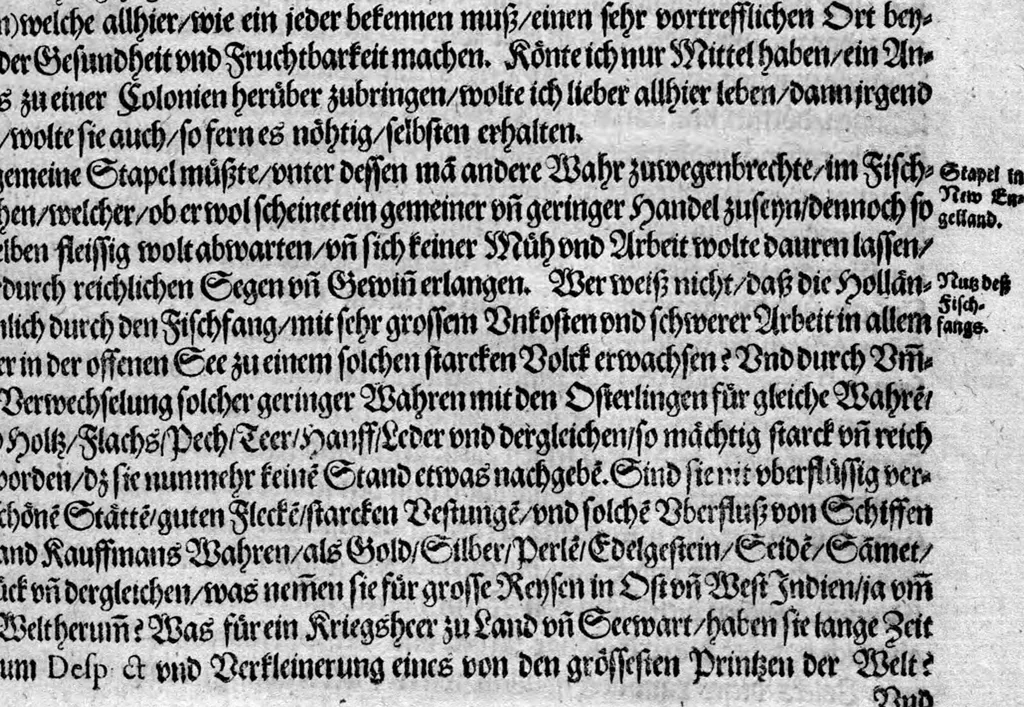 An illustration from Zehender Theil Americae darinnen zubefinden: Erstlich, Zwo Schiffarten Herrn Americi Vesputii vnter König Ferninando in Castilien vollbracht. Zum andern: Ein gründlicher Bericht von dem jetzigen Zustand der Landschafft Virginien ... Beneben einer Heyrath dess Königs Powhatans in Virginien Tochter, mit einem vornemmen Englischen,, 1618, leaf 56