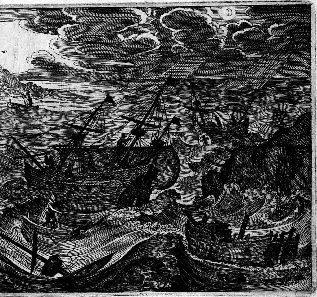 An illustration from Zehender Theil Americae darinnen zubefinden: Erstlich, Zwo Schiffarten Herrn Americi Vesputii vnter König Ferninando in Castilien vollbracht. Zum andern: Ein gründlicher Bericht von dem jetzigen Zustand der Landschafft Virginien ... Beneben einer Heyrath dess Königs Powhatans in Virginien Tochter, mit einem vornemmen Englischen,, 1618, leaf 91