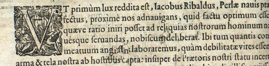 An illustration from Americae pars sexta, sive, Historiae ab Hieronymo Be[n]zono Mediolane[n]se scriptae, sectio tertia, res no[n] minus nobiles & admiratione plenas continens, quàm praecedentes duae : in hac enim reperies, qua ratione Hispani opule[n]tissimas illas Peruäni regni provincias occuparint, capto Rege Atabaliba, dei[n]de orta inter ipsos Hispanos in eo regno civilia bella : additus est brevis de Fortunatis insulis co[m]mentariolus in duo capita distinctus : item additiones ad singula capita historiam illustrantes : accessit Peruäni regni chorographica tabula, 1596, leaf 107