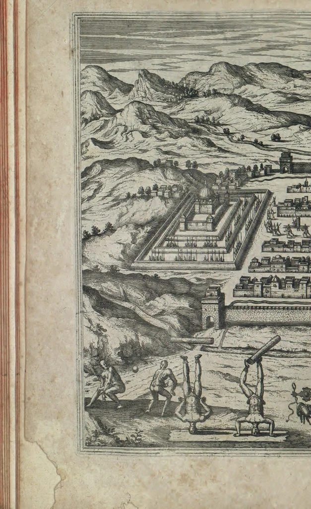 An illustration from Americae pars sexta, sive, Historiae ab Hieronymo Be[n]zono Mediolane[n]se scriptae, sectio tertia, res no[n] minus nobiles & admiratione plenas continens, quàm praecedentes duae : in hac enim reperies, qua ratione Hispani opule[n]tissimas illas Peruäni regni provincias occuparint, capto Rege Atabaliba, dei[n]de orta inter ipsos Hispanos in eo regno civilia bella : additus est brevis de Fortunatis insulis co[m]mentariolus in duo capita distinctus : item additiones ad singula capita historiam illustrantes : accessit Peruäni regni chorographica tabula, 1596, leaf 117