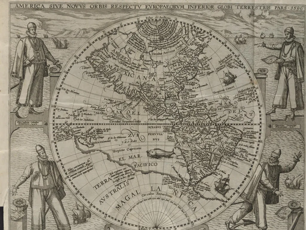 An illustration from Americae pars sexta, sive, Historiae ab Hieronymo Be[n]zono Mediolane[n]se scriptae, sectio tertia, res no[n] minus nobiles & admiratione plenas continens, quàm praecedentes duae : in hac enim reperies, qua ratione Hispani opule[n]tissimas illas Peruäni regni provincias occuparint, capto Rege Atabaliba, dei[n]de orta inter ipsos Hispanos in eo regno civilia bella : additus est brevis de Fortunatis insulis co[m]mentariolus in duo capita distinctus : item additiones ad singula capita historiam illustrantes : accessit Peruäni regni chorographica tabula, 1596, leaf 14