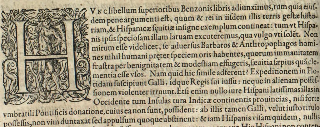 An illustration from Americae pars sexta, sive, Historiae ab Hieronymo Be[n]zono Mediolane[n]se scriptae, sectio tertia, res no[n] minus nobiles & admiratione plenas continens, quàm praecedentes duae : in hac enim reperies, qua ratione Hispani opule[n]tissimas illas Peruäni regni provincias occuparint, capto Rege Atabaliba, dei[n]de orta inter ipsos Hispanos in eo regno civilia bella : additus est brevis de Fortunatis insulis co[m]mentariolus in duo capita distinctus : item additiones ad singula capita historiam illustrantes : accessit Peruäni regni chorographica tabula, 1596, leaf 91