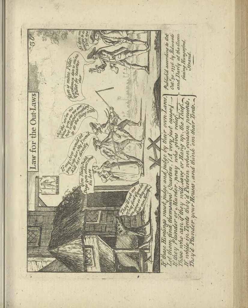 An illustration from A political and satirical history of the years 1756, 1757, 1758, 1759, 1760, 1761, and 1762. : In a series of 112 humourous and entertaining prints. Contraining all the most remarkable transactions, characters and caricatures of those memorable years. To which is annexed, an explanatory account or key to every print, 1762, leaf 100